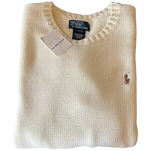 Polo Ralph Lauren Boys Youth Cable Knit Cotton Sweater Ivory M (10 - 12) NWT 🦋
